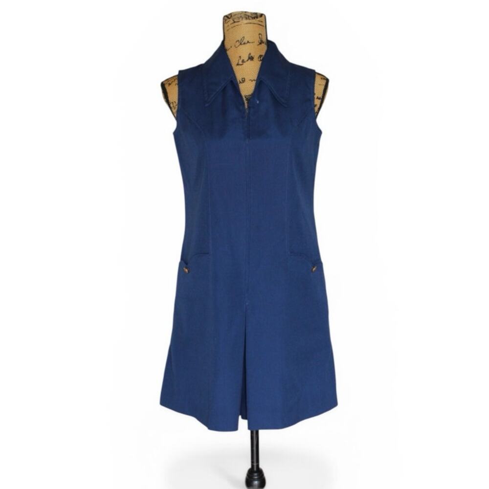 Vintage 1970s Sweet Swinger Navy Blue Sleeveless Zip Shorts Romper Women's M/L